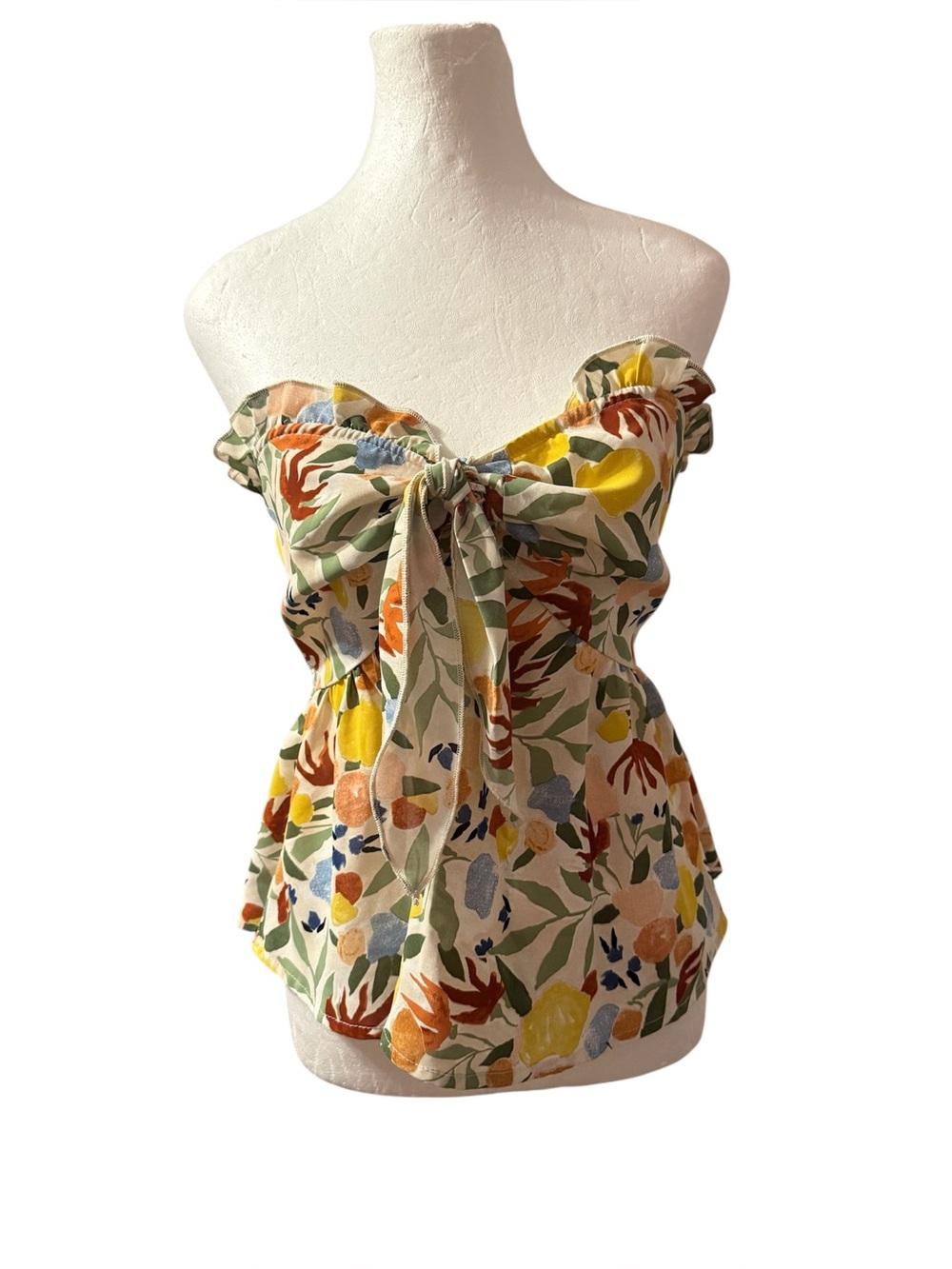 SHEIN Floral Tie-Front Strapless Top, Size M